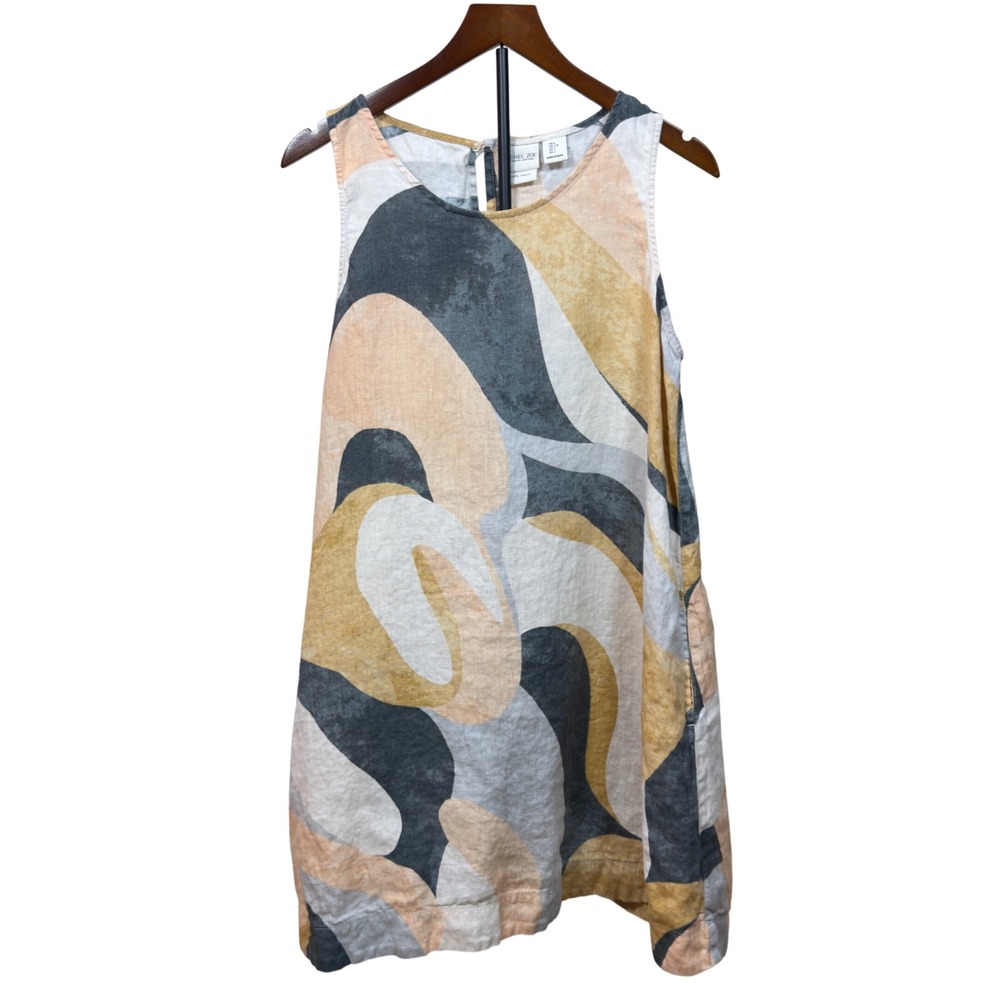 Rachel Zoe Linen Shift Dress Womens Large Multi Color Abstract Swirl Sleeveless - Picture 13 of 13